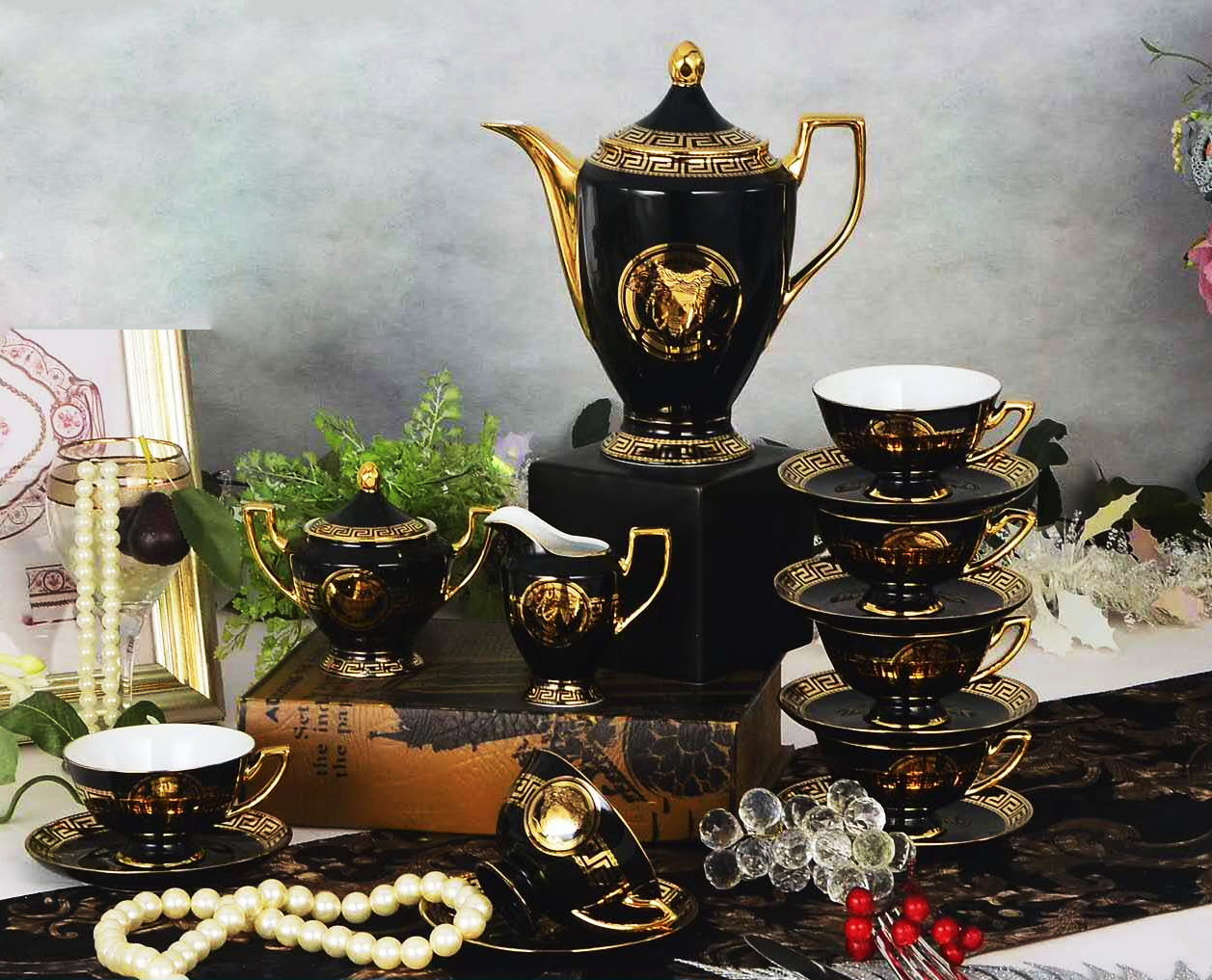 Black With Gold Dinner Ware Fine Bone China Dinner Sets