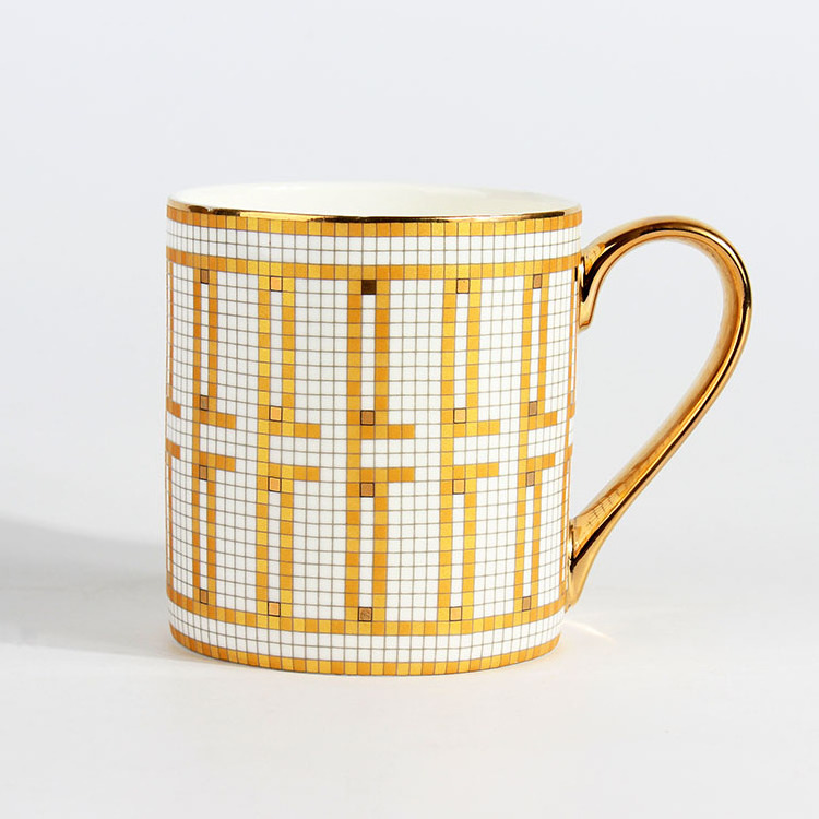 New Modern Classic Gold Handle Ceramic Coffee Mug Fine Bone China Mug