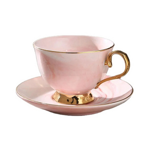 Modern Marble Design Ceramic Coffee Cup With Saucer