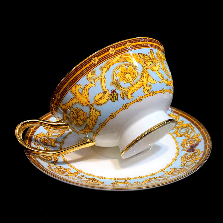 Royal Style Fine Bone China Tea Cups Hand Painting Real Gold Cup And Saucer