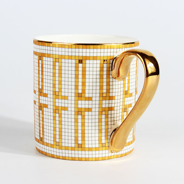 New Modern Classic Gold Handle Ceramic Coffee Mug Fine Bone China Mug