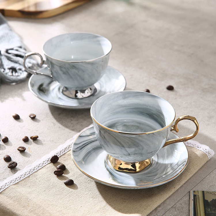 Modern Marble Design Ceramic Coffee Cup With Saucer