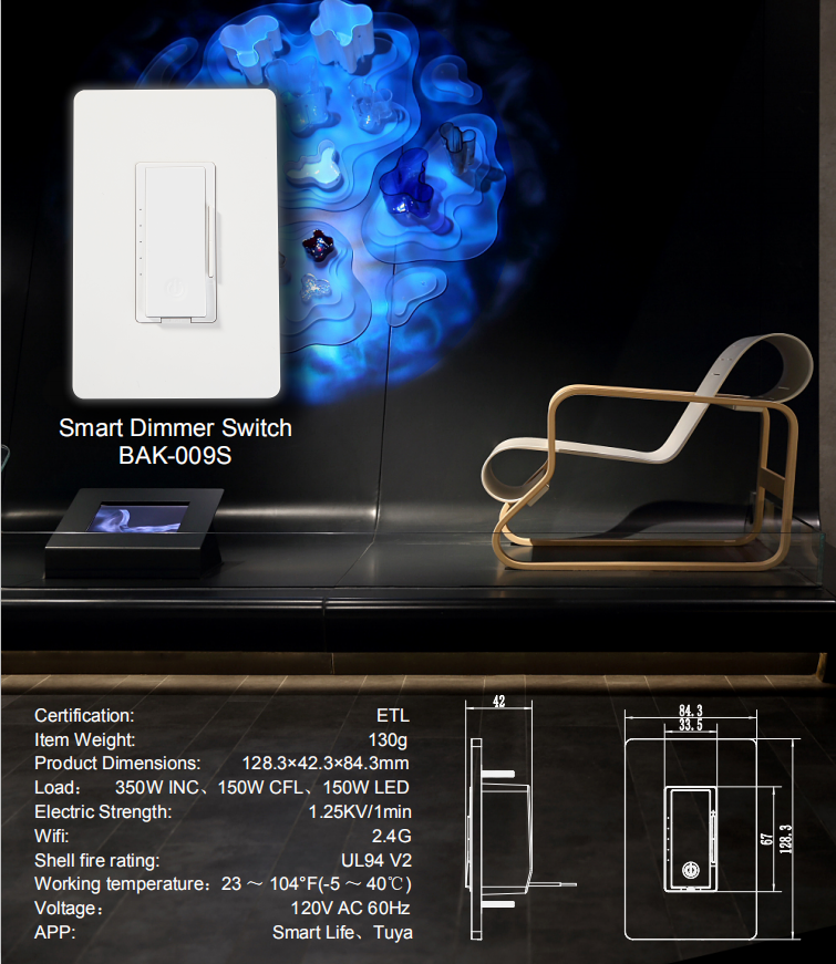 Barep UL Listed American US  Canada 120v smart wifi dimmer switch for led lights