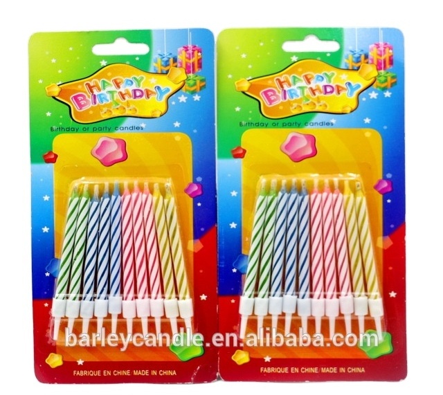 Dia 4.7mm 24Pcs Per Pack Wholesales Paraffin Wax Spiral Birthday Candles With 24 Pcs Holders