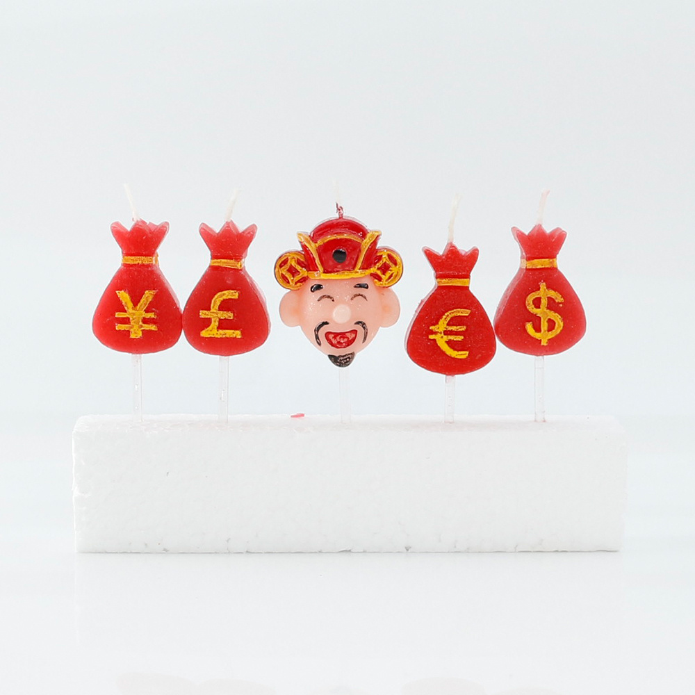 Chinese God Cartoon Red Birthday Candle Smokeless Happy Birthday Candles With Money