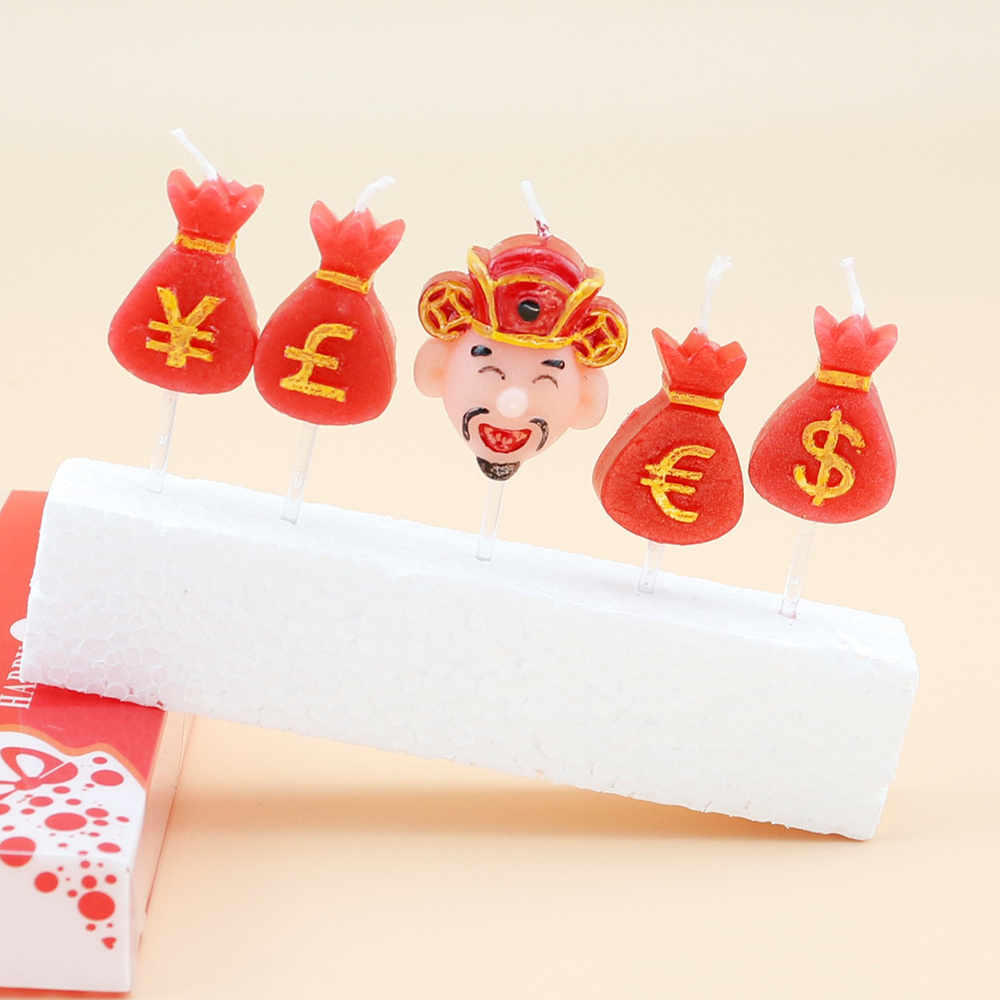 Chinese God Cartoon Red Birthday Candle Smokeless Happy Birthday Candles With Money