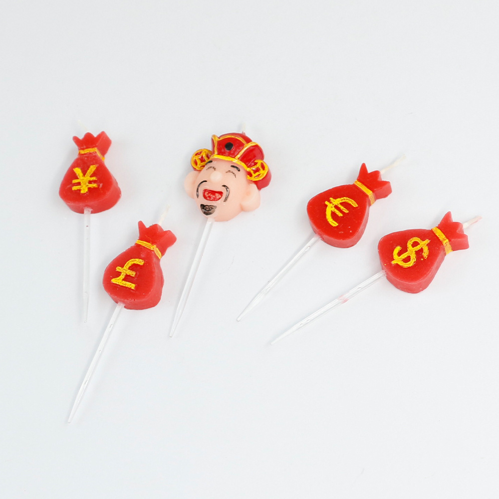 Chinese God Cartoon Red Birthday Candle Smokeless Happy Birthday Candles With Money