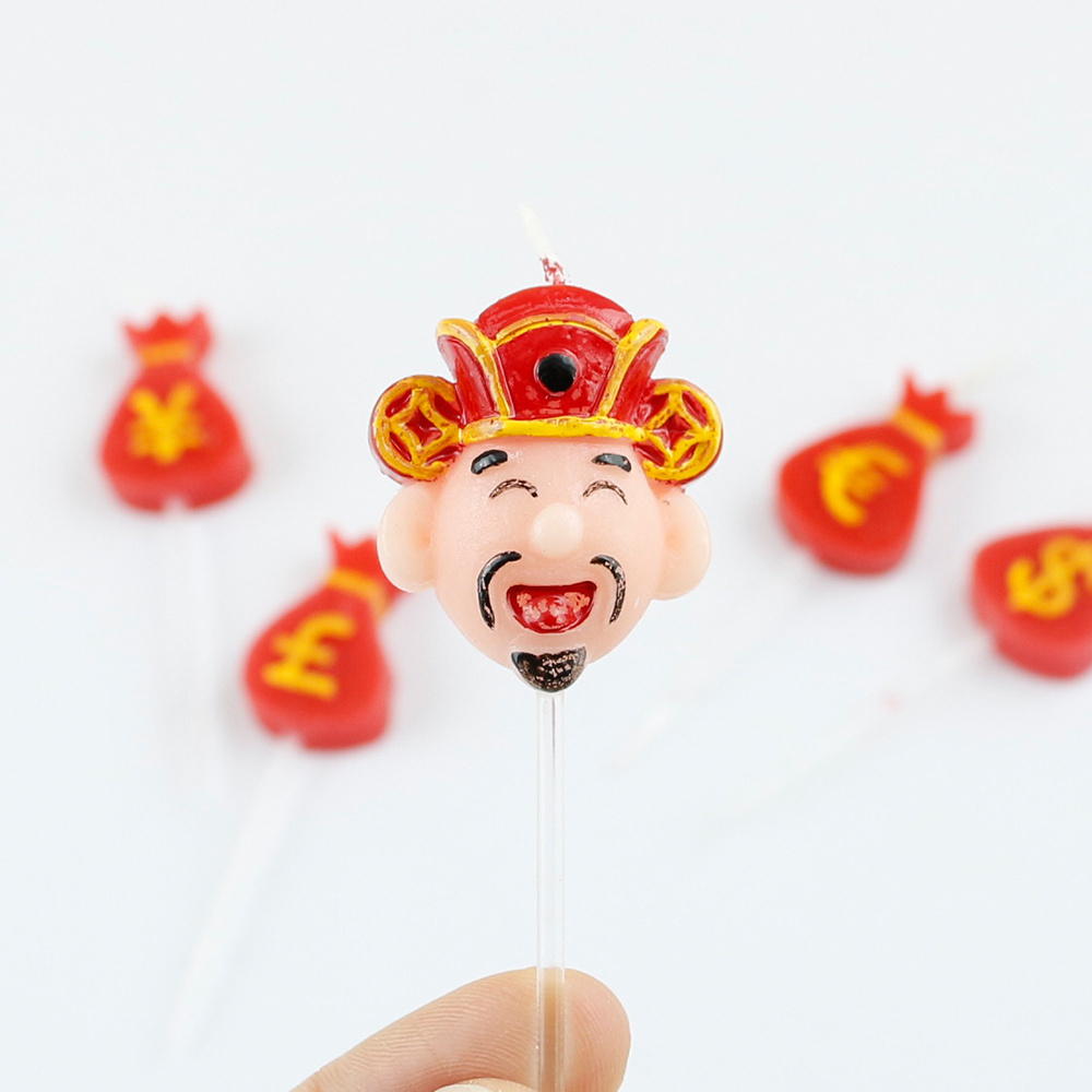 Chinese God Cartoon Red Birthday Candle Smokeless Happy Birthday Candles With Money