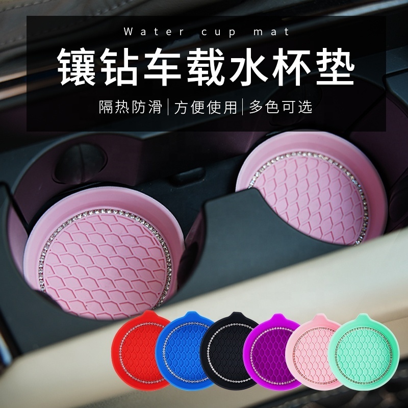 Wholesale non-slip heat resistant diamond inlay silicone Car Cup Holder Coaster