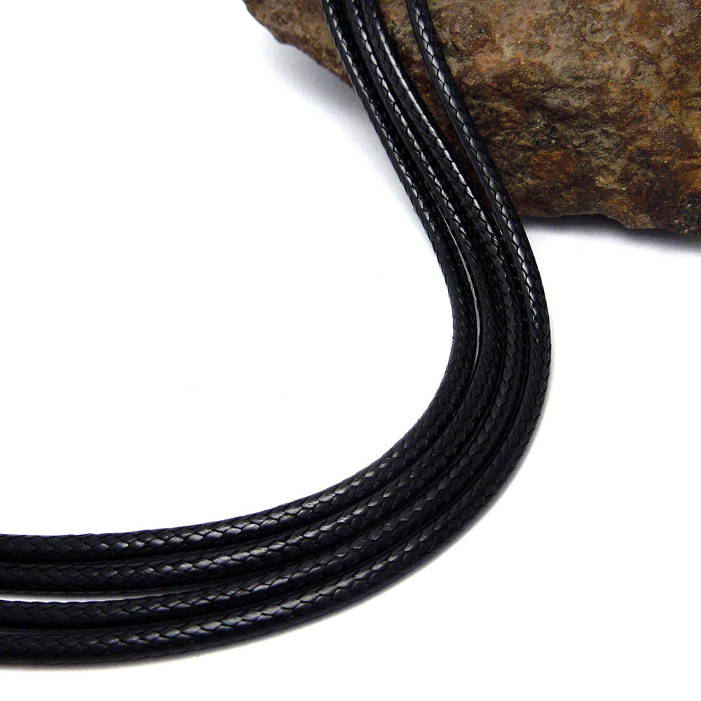 Simple black woven wax rope necklace chain mens necklace leather chain with stainless steel clasp