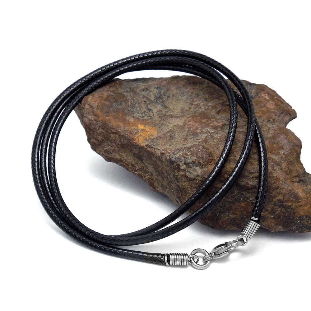 Simple black woven wax rope necklace chain mens necklace leather chain with stainless steel clasp