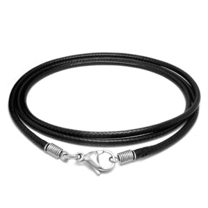 Simple black woven wax rope necklace chain mens necklace leather chain with stainless steel clasp