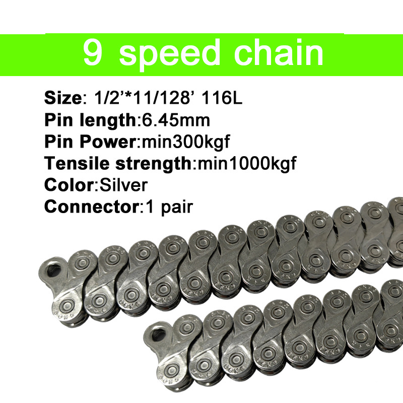 Professional Manufacture Cheap 9 Speed bike chain CX9*116L 1/2*11/128 with natural color or silver and quick link