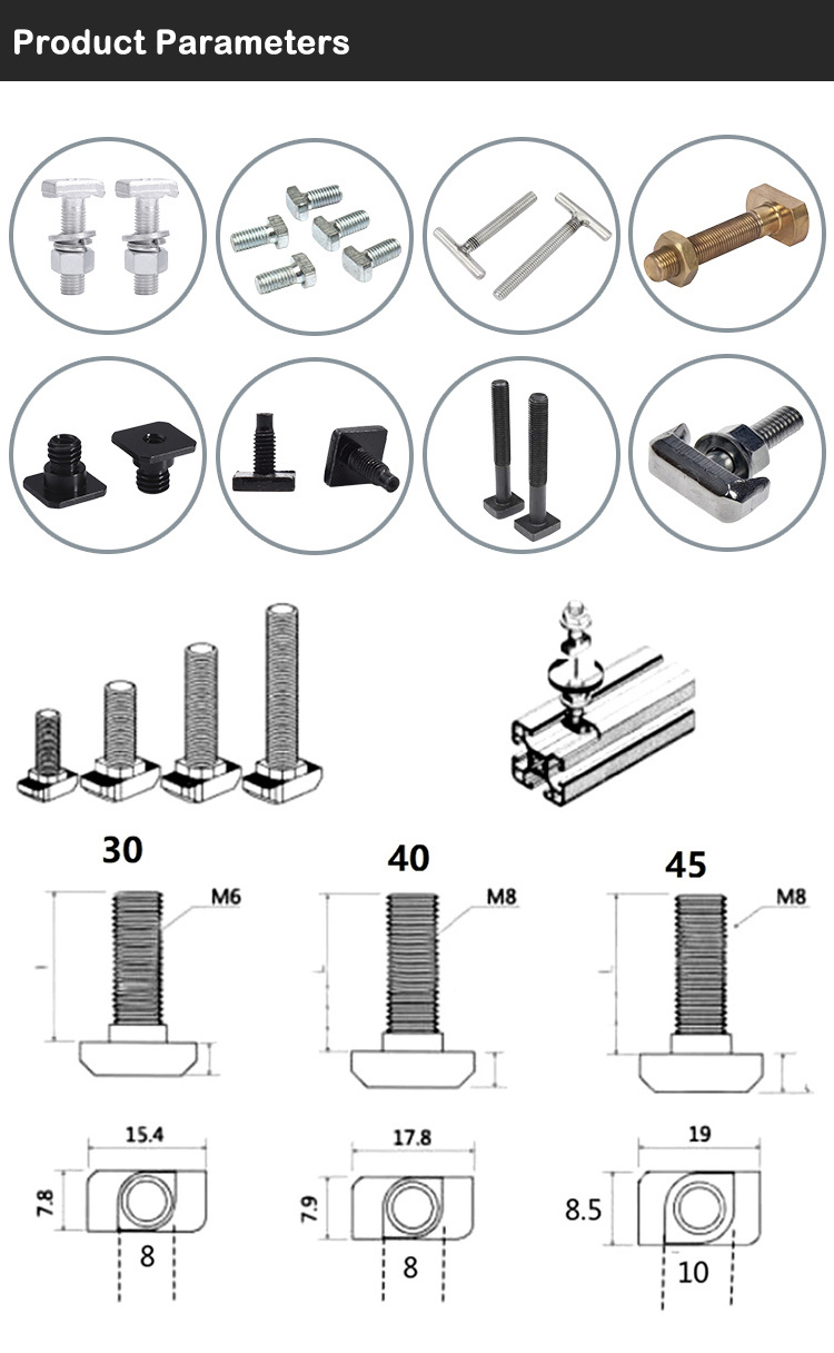 Hardware Fasteners M8 M6,  m10 m12 carbon steel 304 Stainless Steel T Head Track Bolt  Hammer Head Bolt t head bolts/