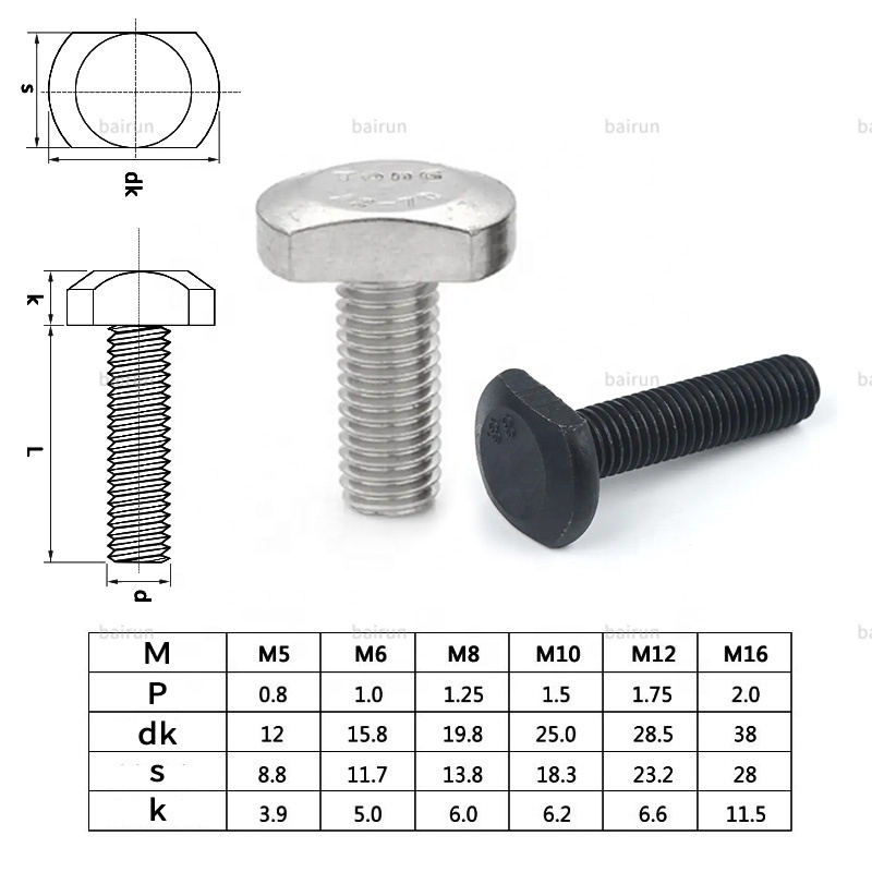 Hardware Fasteners M8 M6,  m10 m12 carbon steel 304 Stainless Steel T Head Track Bolt  Hammer Head Bolt t head bolts/