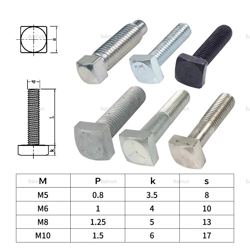 Hardware Fasteners M8 M6,  m10 m12 carbon steel 304 Stainless Steel T Head Track Bolt  Hammer Head Bolt t head bolts/