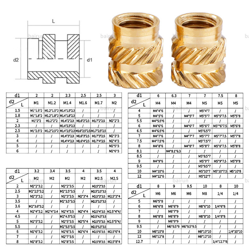 Factory Supply Yellow Brass, 3D Printer Parts M3 M4 M5 Hot Melt Insert Nut Heating Molding Copper Threaded Insert Knurled Nuts/