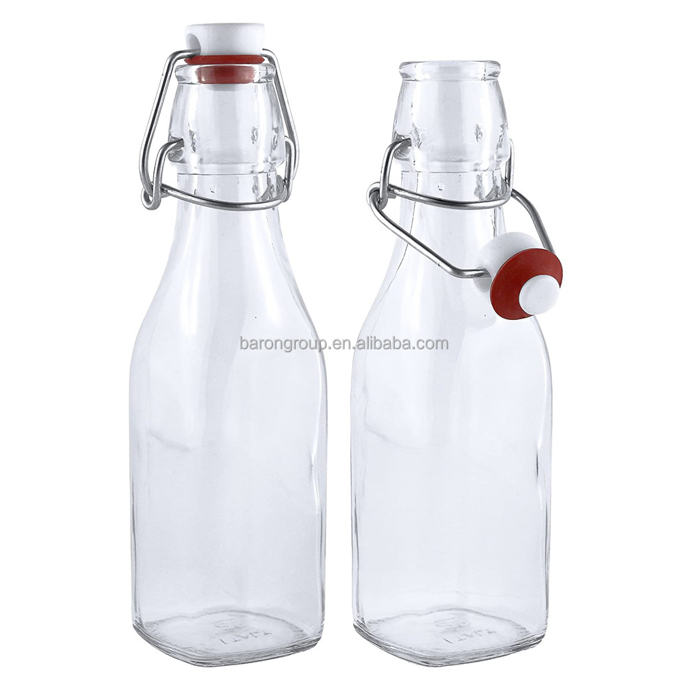 Manufacturer in stock square 16oz glass swing top bottles wholesale 16oz juice glass bottles with lids