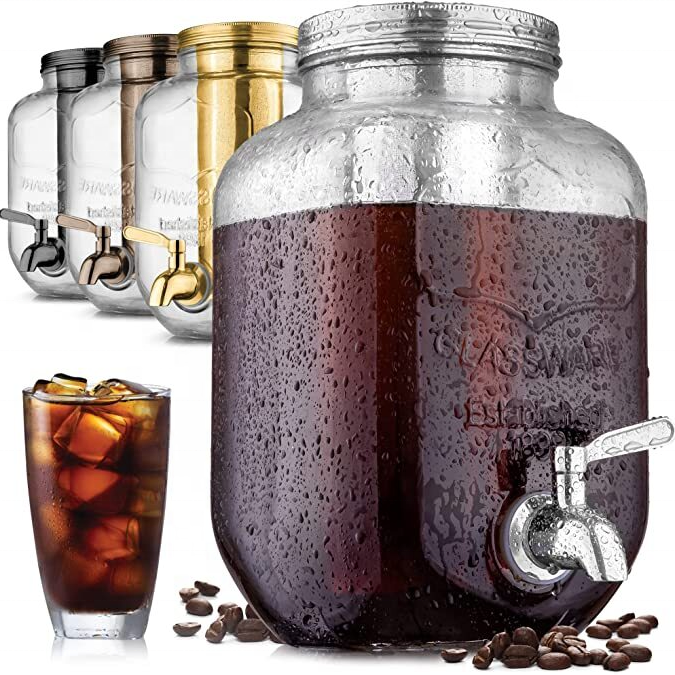 Manufacturer of 1 Gallon Cold Brew Coffee Maker with Mesh Filter Stainless Steel Spigot Glass Mason Jar Drink Dispenser Carafe