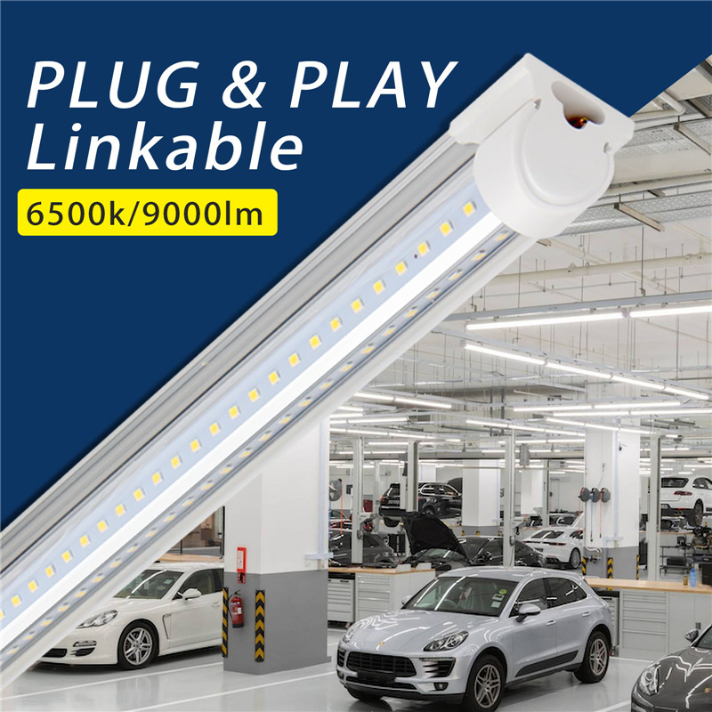 Barrina Linkable led lights V-shape Clear Cover LED tube light Daylight 8FT 72W 9000LM 5000K T8 LED Shop Light with Plug