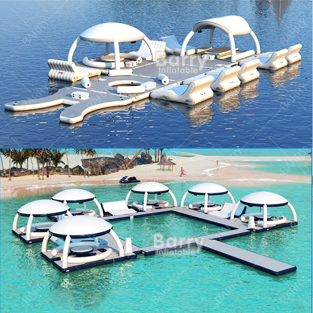 New Design Inflatable Swim Iisland floating lounge Floating Raft Inflatable Foil Water Jet Ski Dock Floats Platform With Tent