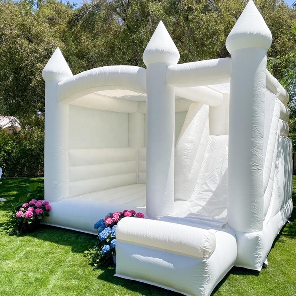 White bounce house 13x13 slide castle with slide moon bounce wedding bouncy castle with other wedding decorations for sale