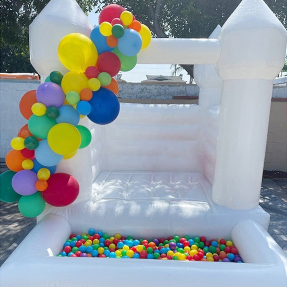 White bounce house 13x13 slide castle with slide moon bounce wedding bouncy castle with other wedding decorations for sale