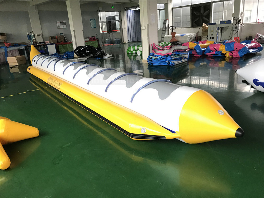 Shark outdoor water park games fish inflatable banana boat 6 seaters double tube ,inflatable water sea banana boat for sale