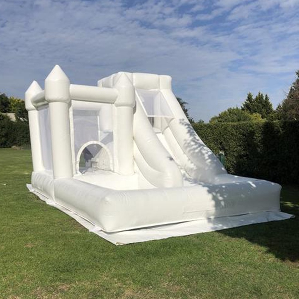 White bounce house 13x13 slide castle with slide moon bounce wedding bouncy castle with other wedding decorations for sale