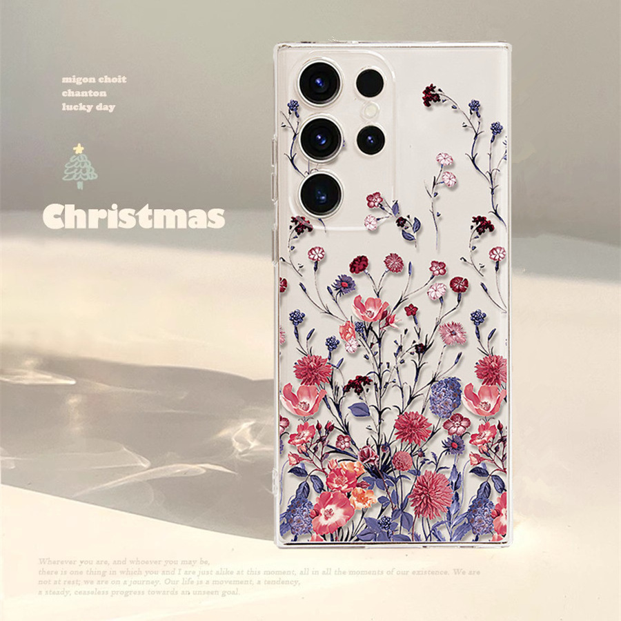 Ins Small Floral For Samsung S24 Phone for iphone15 Transparent S23fe All-Inclusive Protective Case Flexible Glue A54