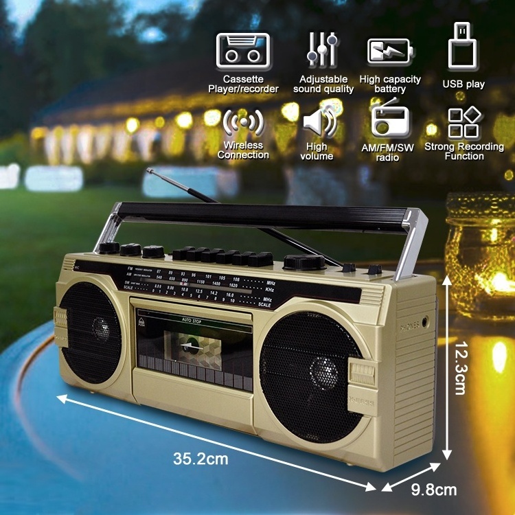 Factory price 2024 Retro Style 3 Band Tap Recorder Reproductor De Cassette Player With Usb Sd Slot Mp3 Radio