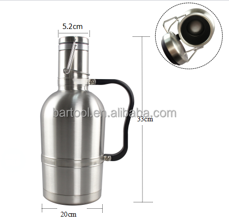 Growler 64 oz Stainless Steel Vacuum Insulated Double Walled Water Bottle with Handle and Flip Top