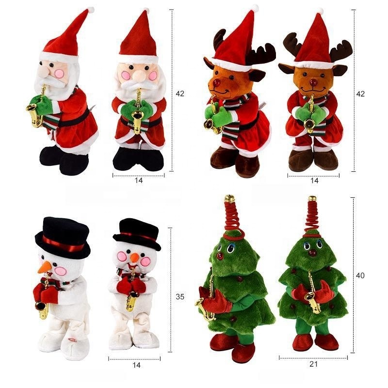 Funny Soft Electronic Christmas Decorations Gifts Glowing Singing Dancing Christmas Snowman Santa Tree Plush Toys