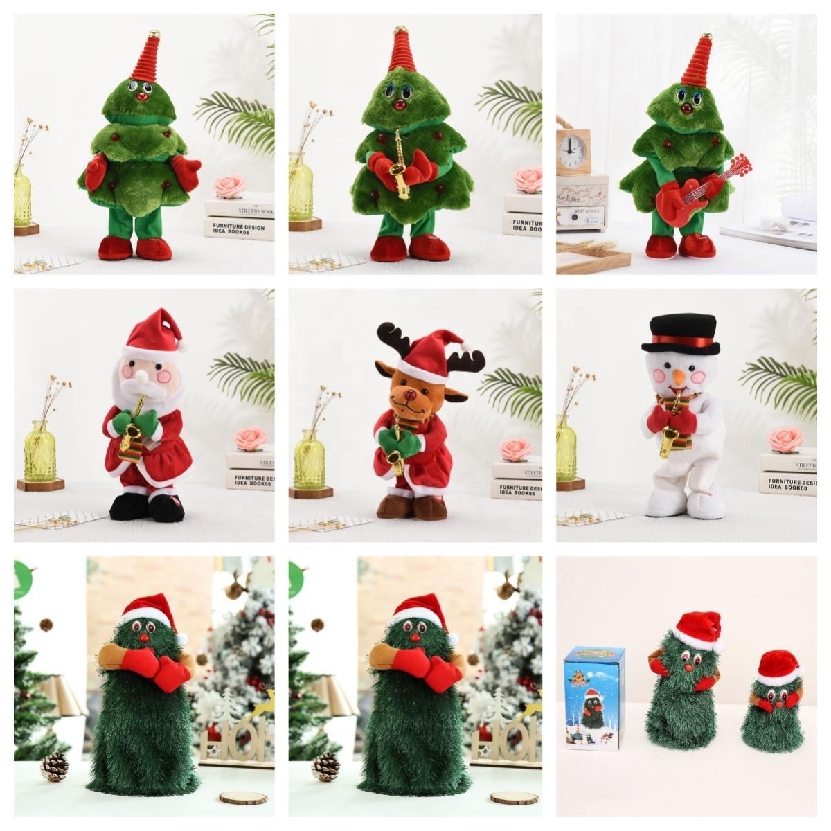 Funny Soft Electronic Christmas Decorations Gifts Glowing Singing Dancing Christmas Snowman Santa Tree Plush Toys