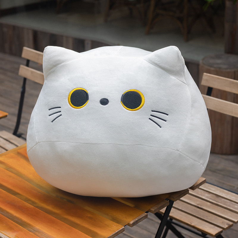 Factory Wholesale Custom Kawaii Soft Round Brown White Black Cat Stuffed Toy Car Decorations Office Cushion Cat Plush Pillows