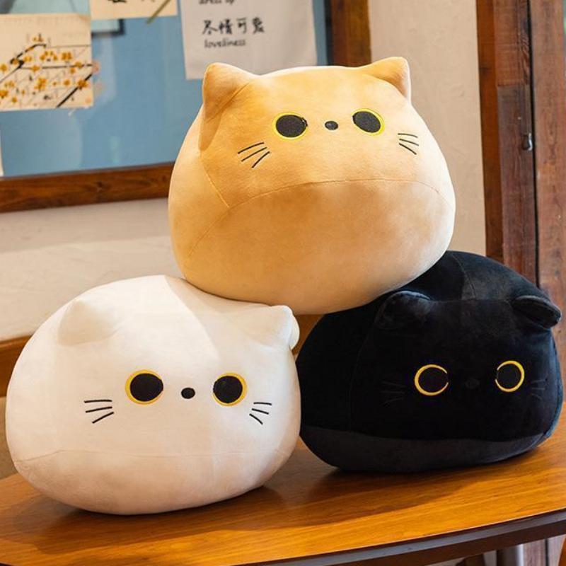 Factory Wholesale Custom Kawaii Soft Round Brown White Black Cat Stuffed Toy Car Decorations Office Cushion Cat Plush Pillows