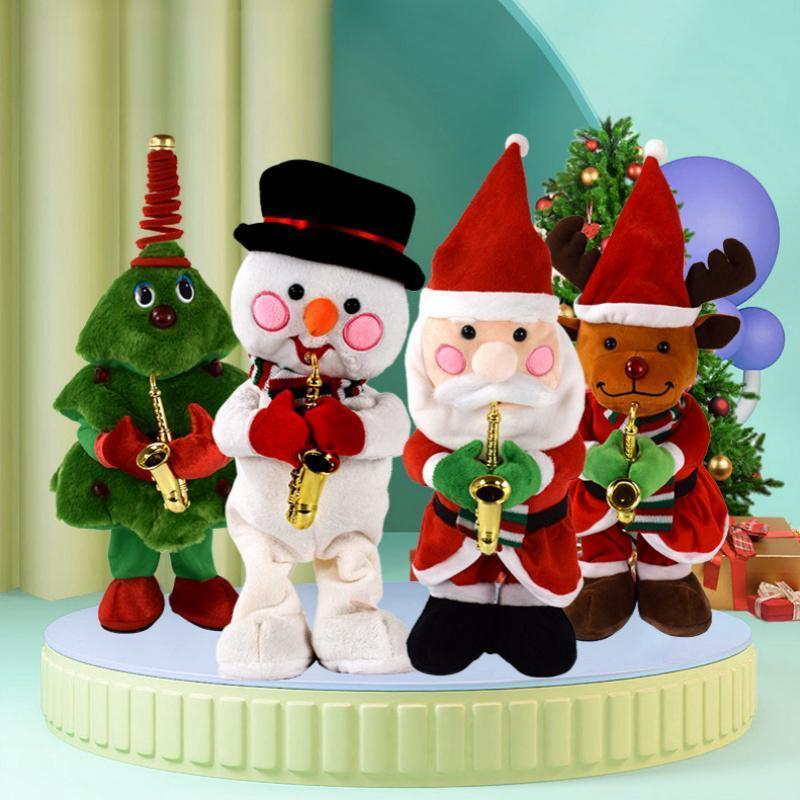 Funny Soft Electronic Christmas Decorations Gifts Glowing Singing Dancing Christmas Snowman Santa Tree Plush Toys