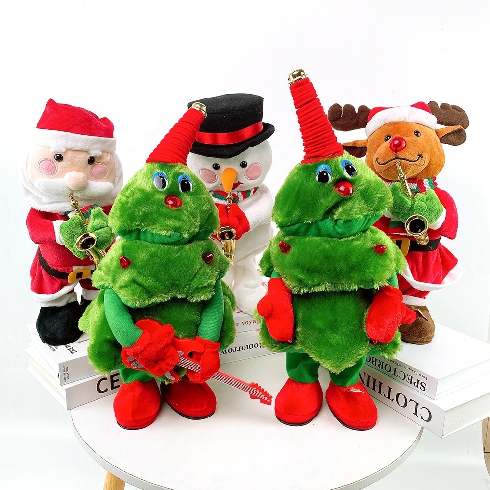 Hot Selling Plush Eletronic Glowing Dancing Singing Christmas Snowman Santa Tree Toys for Christmas Gifts