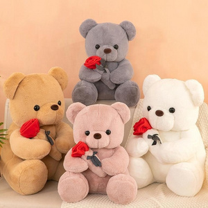 Romantic Cute Hug Rose Flower White Grey Brown Pink Stuffed Plush Teddy Bear Toys Valentines Gifts