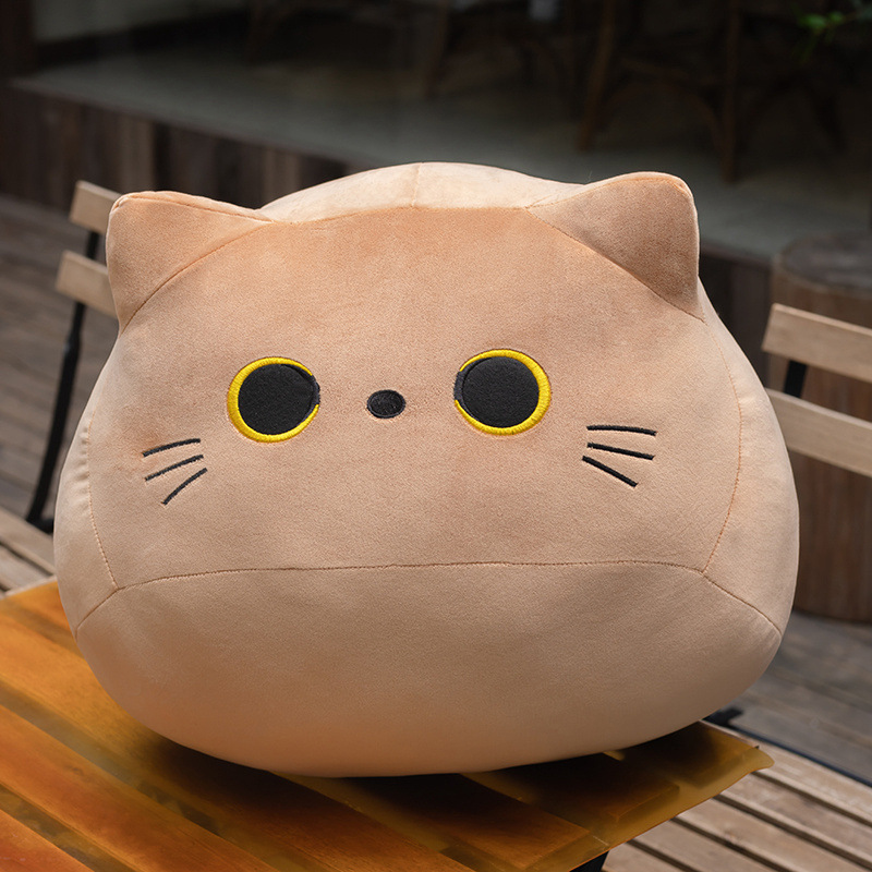 Factory Wholesale Custom Kawaii Soft Round Brown White Black Cat Stuffed Toy Car Decorations Office Cushion Cat Plush Pillows