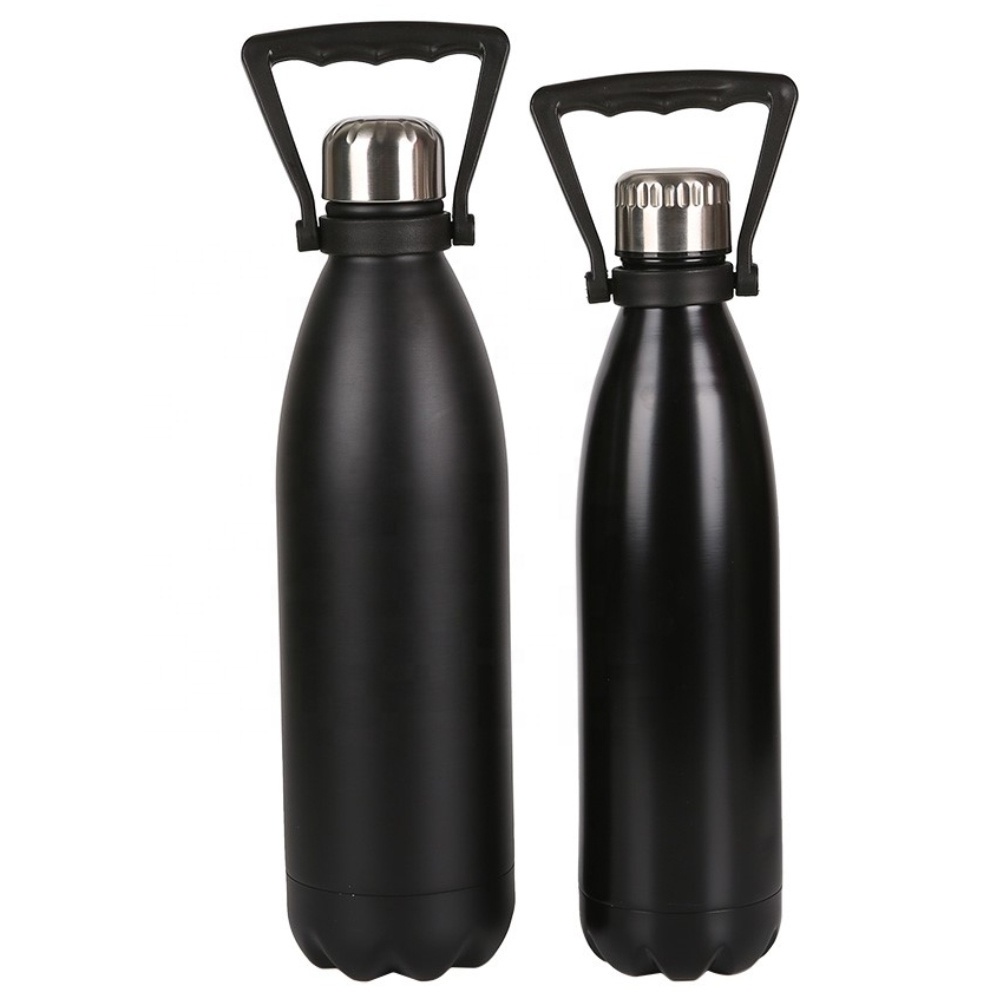 32OZ/1 Liter Newly BPA Free 18/8 Stainless Steel Double Wall Cola Shaped Vacuum Insulated Thermal Sport Water Bottle with Strap