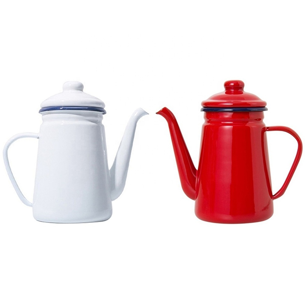 1.1L Custom color outdoor camping campfire metal enamel coffee tea pot with enamel coating