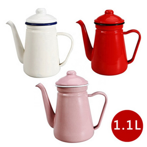 1.1L Custom color outdoor camping campfire metal enamel coffee tea pot with enamel coating