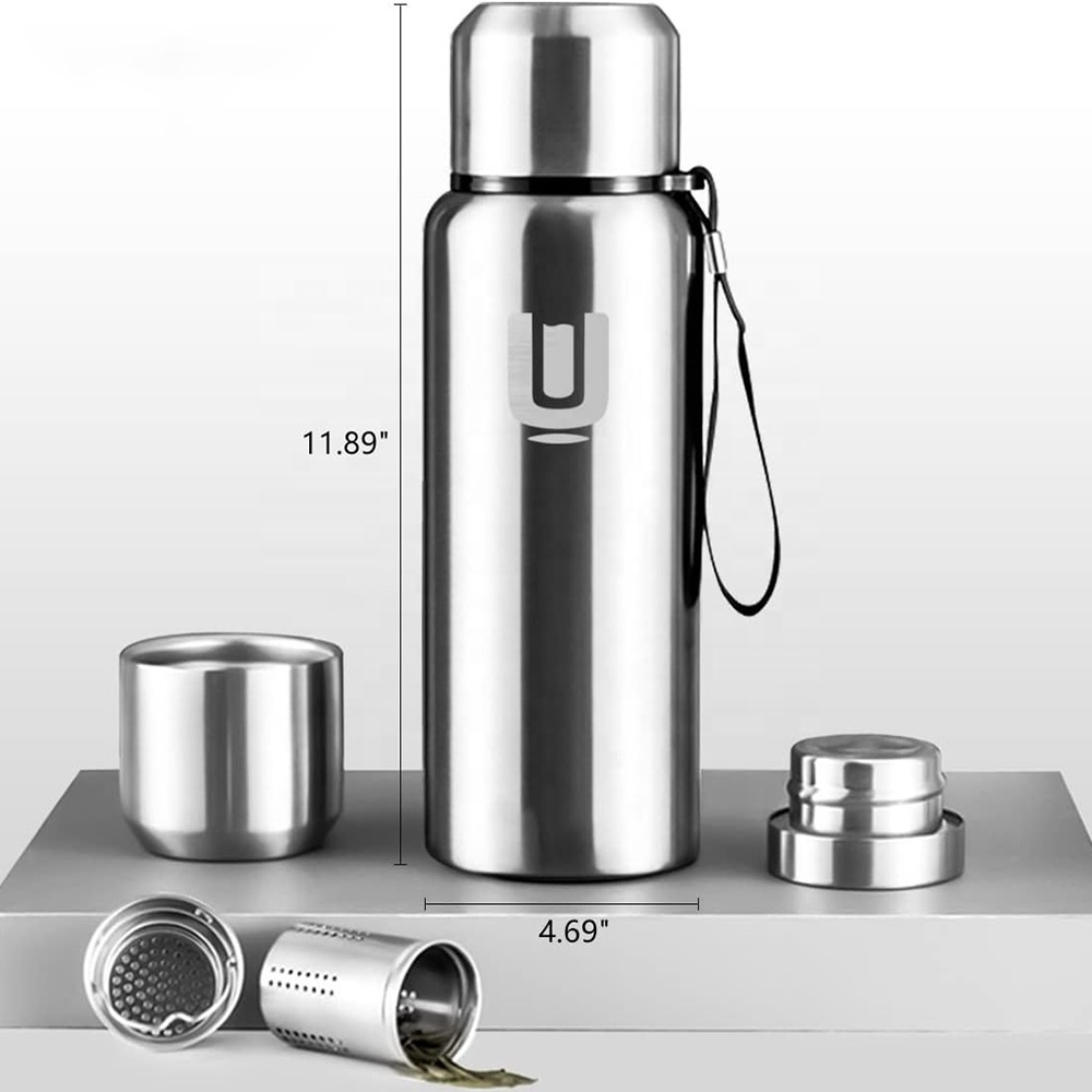 1.5L New arrival double wall sports vacuum insulated 18 8 stainless steel water bottle with cup and temperature