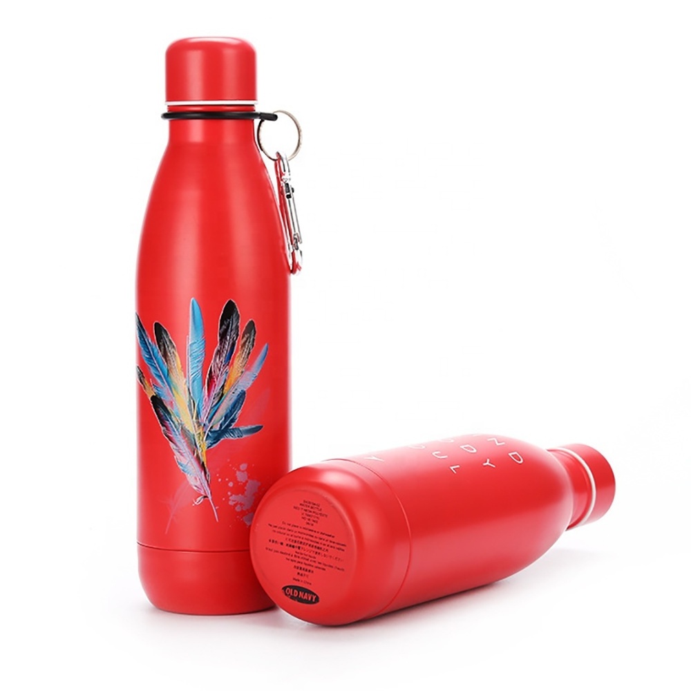 500ml double wall insulated bottle custom cola shaped rubber paint thermos water bottle with carabiner