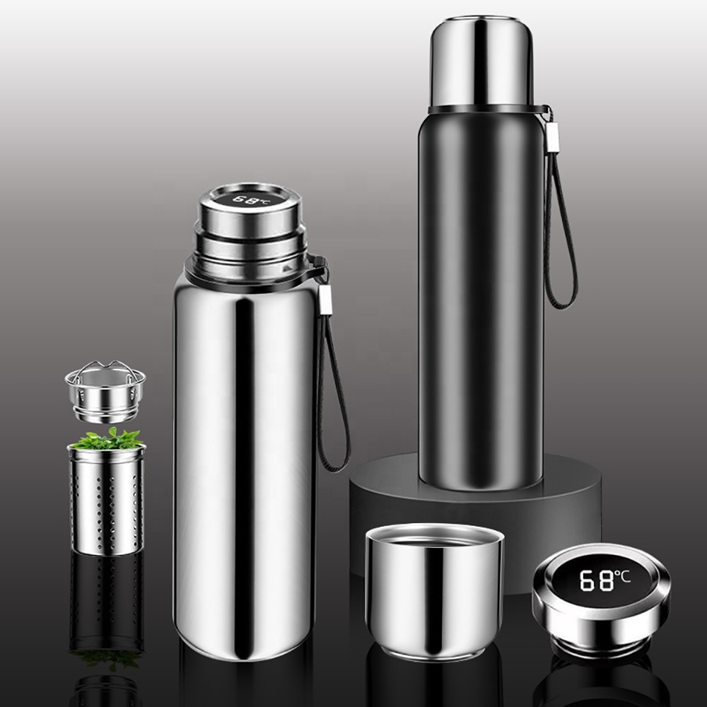 1.5L New arrival double wall sports vacuum insulated 18 8 stainless steel water bottle with cup and temperature