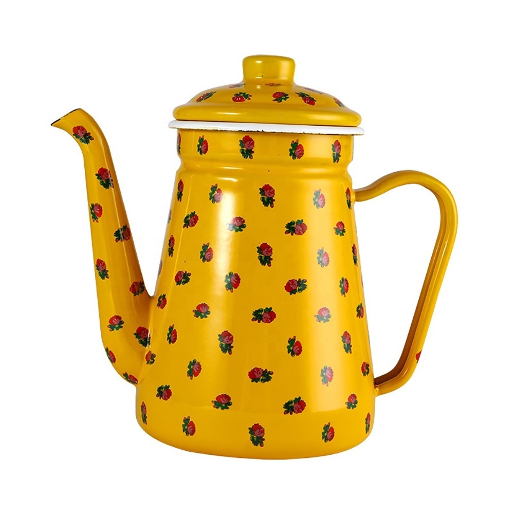 Hot selling metal enamel tea kettle arabic style enamel camping tea kettle for campfire