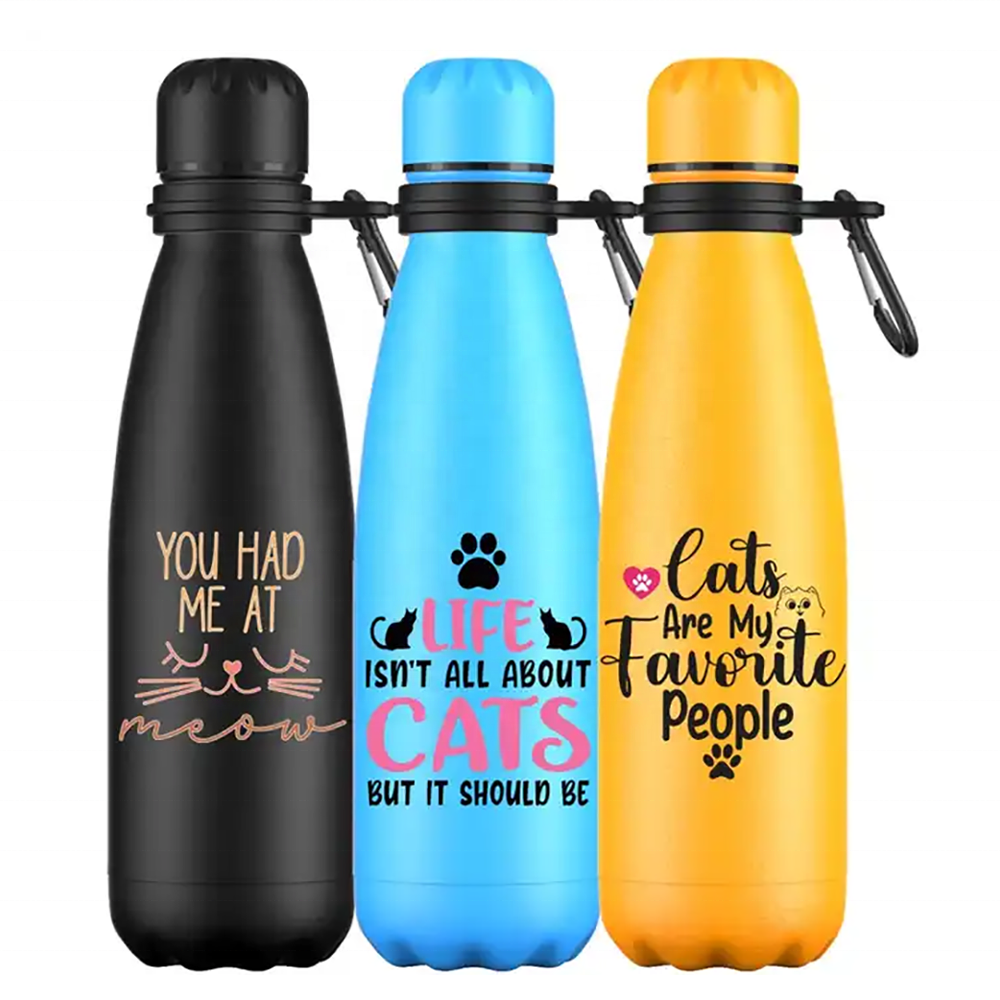 500ml double wall insulated bottle custom cola shaped rubber paint thermos water bottle with carabiner