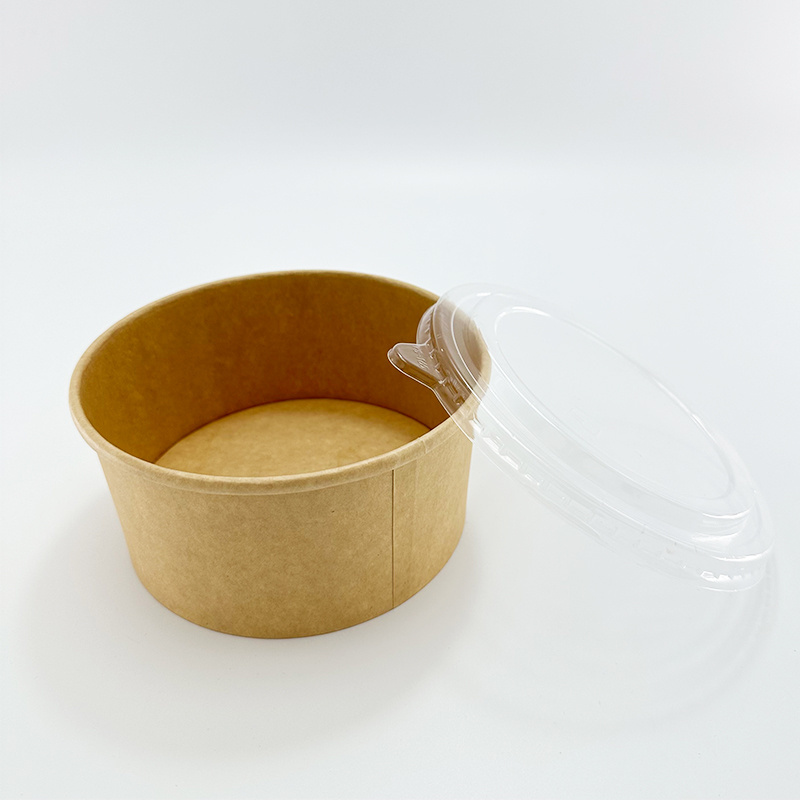 Kraft Paper Eco Friendly Disposable Bamboo Fiber Hot Soup Cups With Transparent  Flat Lid Paper Soup Bowl