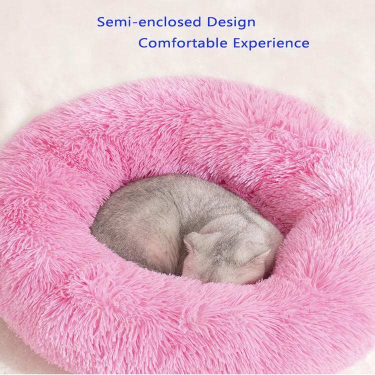 Luxury Designer Company Extra Large Plush Round Anti Anxiety Fuzzy Calming Fur Pet Cat Comfy Dog Donut Bed For Sale